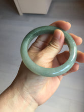 Load image into Gallery viewer, 55.5mm certified type A 100% Natural light green dark green gray(淡油青) jadeite jade bangle BS151-0495