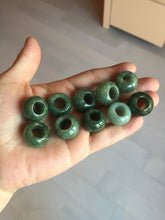 Load image into Gallery viewer, 20(16)x12.9(12.4)mm Type A 100% Natural dark green/gray/black(老油青) donut shape Jadeite Jade LuluTong (Every road is smooth) bead pendant PD195