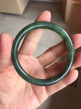 Load image into Gallery viewer, 55.7mm Certified 100% Natural Fresh Young Green/Dark Green/Black Green Ink Painting (绿水墨) Round Cut Nephrite (Wulanhai 乌兰海碧玉) Bangle HF135-7330