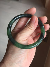 Load image into Gallery viewer, 54.4mm Certified 100% Natural Fresh Young Green/Dark Green/Black Green Ink Painting (绿水墨) Round Cut Nephrite (Wulanhai 乌兰海碧玉) Bangle HF134-7304