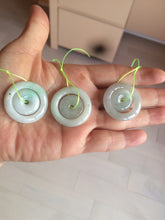 Load image into Gallery viewer, 28.5mm Type A 100% Natural light green Jadeite Jade concentric circle safety Guardian ring Pendant (子母扣,同心环) AC84