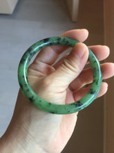 Load image into Gallery viewer, 58.4mm Certified 100% Natural Fresh Young Green/Dark Green/Black Green Ink Painting (绿水墨) Round Cut Nephrite (Wulanhai 乌兰海碧玉) Bangle HN172-7314