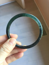 Load image into Gallery viewer, 58.8mm Certified Type A 100% Natural half black half icy watery dark green/gray Guatemala slim round cut Jadeite bangle PJ82-0660