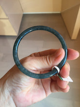 Load image into Gallery viewer, 58.5mm Certified Type A 100% Natural dark green/blue/gray with flying snow Guatemala slim round cut Jadeite bangle BG205-8825