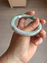 Load image into Gallery viewer, 55.3mm certified 100% natural Type A light green purple with green floating flowers round cut jadeite jade bangle BS110-2523