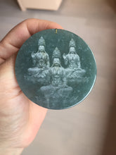 Load image into Gallery viewer, 51.8mm 100% natural blue/black/gray with fly snow Guatemala jadeite jade Guanyin (观音) safe and sound pendant/worry stone/decor BK111