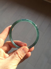 Load image into Gallery viewer, 56.5mm Certified Type A 100% Natural icy watery dark green/blue/gray with Guatemala slim round cut Jadeite bangle PH16-2354