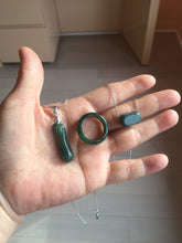 Load image into Gallery viewer, 3 pieces Type A 100% Natural dark green/black Jadeite Jade ring blessed melon(福瓜), rectangle safety bead pendants set BK133