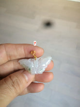 Load image into Gallery viewer, 100% Natural icy watery light green/white 3D Jadeite Jade butterfly pendant AF16