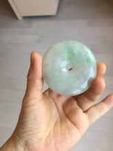 Load image into Gallery viewer, 56.6mm 100% Natural sunny green/purple/gray jadeite Jade big Safety Guardian Button(donut) Pendant/worry stone F143