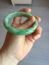 Load image into Gallery viewer, 58mm certified 100% natural Type A sunny green carved and golden-painted jadeite jade bangle BH135-(9896)