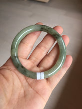 Load image into Gallery viewer, 54.5mm Certified type A 100% Natural light green dark green floating seaweed slim round cut Jadeite bangle PC59-6609
