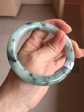 Load image into Gallery viewer, 58mm Certified Type A 100% Natural light green with flying dark green flowers round cut Jadeite bangle PE21-5864