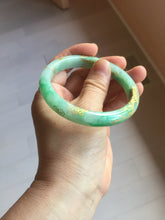 Load image into Gallery viewer, 58.5mm Certified 100% Natural type A icy watery green/light with green flying flowers carved and golden-painted Jadeite Jade bangle PA166-4652