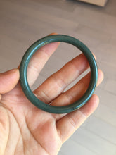 Load image into Gallery viewer, 55mm Certified Type A 100% Natural dark green blue gray black with flying snow slim round cut Guatemala Jadeite bangle PJ8-4324
