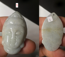 Load image into Gallery viewer, 39mm 100% natural light green/white Guanyin jadeite jade pendant/hand held BF91