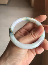 Load image into Gallery viewer, 53.5mm certified 100% natural Type A sunny green white purple carved and golden-painted round cut jadeite jade bangle PJ62
