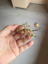 Load image into Gallery viewer, Size 50-64mm Alloy deer with 100% natural type A jadeite jade cabochon beads open Cuff bracelet PA64