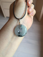 Load image into Gallery viewer, 24-25mm 100% Natural icy watery green/white with dark green floating flowers jadeite Jade Safety Guardian Button(donut) Pendant/worry stone group H153
