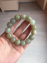 Load image into Gallery viewer, 14x13.2mm 100% Natural light green/brown vintage style nephrite Jade bead bracelet HE89