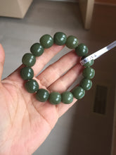 Load image into Gallery viewer, 13.5x13.6mm 100% Natural olive green/brown/black vintage style nephrite Jade bead bracelet HE83