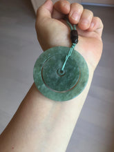Load image into Gallery viewer, 50.9mm Type A 100% Natural icy dark green/gray Jadeite Jade safety Guardian donut Pendant PB195-1
