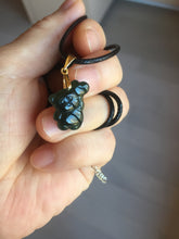 Load image into Gallery viewer, Type A 100% Natural Dark Green Black Guatemala Jadeite Jade Cute Baby Bear with Heart Balloon Pendant BH118