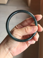 Load image into Gallery viewer, 62mm Type A 100% Natural black icy blue (蓝水) Guatemala Slim Round Cut Jadeite Bangle PJ133-1366
