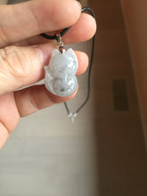 Load image into Gallery viewer, 100% natural type A icy watery black/white/clear(冰乌鸡)/light green(冰绿乌鸡) jadeite fox pendant necklace AA123