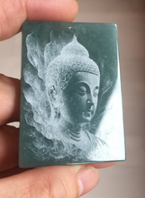 Load image into Gallery viewer, 100% Natural type A green/blue/gray Guatemala jadeite Jade shadow carving buddha pendant necklace BP114