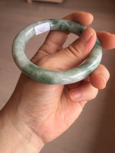Load image into Gallery viewer, 55.8mm certified 100% natural Type A light green white with green floating flowers round cut jadeite jade bangle BS93-6606
