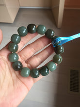 Load image into Gallery viewer, 14x13.2mm 100% Natural olive green/brown/black sugar vintage style nephrite Jade bead bracelet HE87