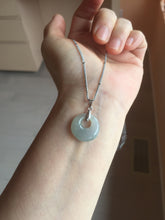 Load image into Gallery viewer, 17-17.5mm Type A 100% Natural icy watery light green purple white(春彩) gray(淡瓜油青) Jadeite Safety Guardian Button Princess donuts pendant PF9