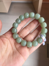 Load image into Gallery viewer, 12x10.7mm 100% Natural light green/gray vintage style nephrite Jade bead bracelet HE98