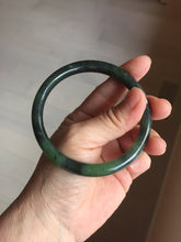 Load image into Gallery viewer, 60.5mm Certified 100% Natural Fresh Young Green/Dark Green/Black Green Ink Painting (绿水墨) Round Cut Nephrite (Wulanhai 乌兰海碧玉) Bangle HF132-7334