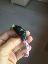 Load image into Gallery viewer, 100% Natural 3 d dark green black lounging cat woven thread nephrite bracelet HT131