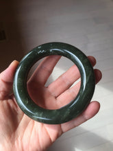 Load image into Gallery viewer, 59mm certified 100% Natural dark green/gray/black (nebula dust) chubby round cut nephrite Jade bangle HN128-0206