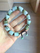 Load image into Gallery viewer, 54–66mm 100% Natural Type A Dark Green, White, Lavender & Gray Jadeite Cylinder Bead Bracelet PC243