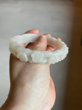 Load image into Gallery viewer, 62.3mm 100% natural pale pink/white carved Plum blossoms Quartzite (Shetaicui jade) bangle SY7