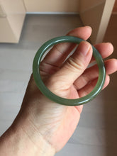 Load image into Gallery viewer, 55.5mm Certified 100% Natural icy watery light green yellow gray Deep Lake Water Green Nephrite Bangle HN176-6917