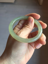 Load image into Gallery viewer, 52.5mm Certified 100% Natural icy waery light green/yellow/gray round cut nephrite jade bangle HN35-3599