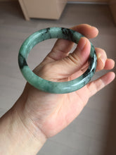 Load image into Gallery viewer, Shopify only! 59mm certified type A 100% Natural icy watery green/black Jadeite Jade bangle BM44-8566