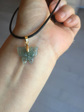 Load image into Gallery viewer, Type A 100% Natural icy watery light Green blue Guatemala Jadeite Jade butterfly Pendant BH119