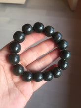 Load image into Gallery viewer, 100% Natural 14x12.5mm dark green/black/brown vintage style nephrite Jade bead bracelet HE97