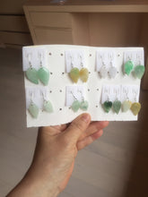 Load image into Gallery viewer, 100% natural type A white sunny green jadeite jade leaf earring PC25-1