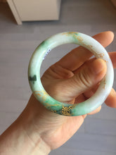 Load image into Gallery viewer, 55.5mm certified 100% natural Type A sunny green purple white carved and golden-painted chubby round cut jadeite jade bangle BH137-4720