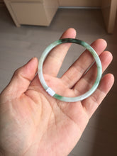 Load image into Gallery viewer, 57mm Certified type A 100% Natural sunyy green ling green purple gray black slim flat round cut Jadeite bangle PH199-3162