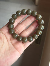 Load image into Gallery viewer, 100% Natural 12x11mm dark sugar brown black gray(糖料) vintage style nephrite Jade bead bracelet HF82