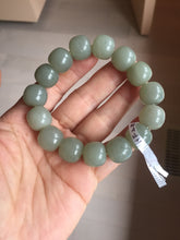 Load image into Gallery viewer, 14x13mm 100% Natural light green/gray vintage style nephrite Jade bead bracelet HF28