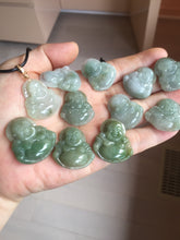 Load image into Gallery viewer, 100% Natural type A icy watery oily dark green(油青) happy Buddha jadeite pendant BS126